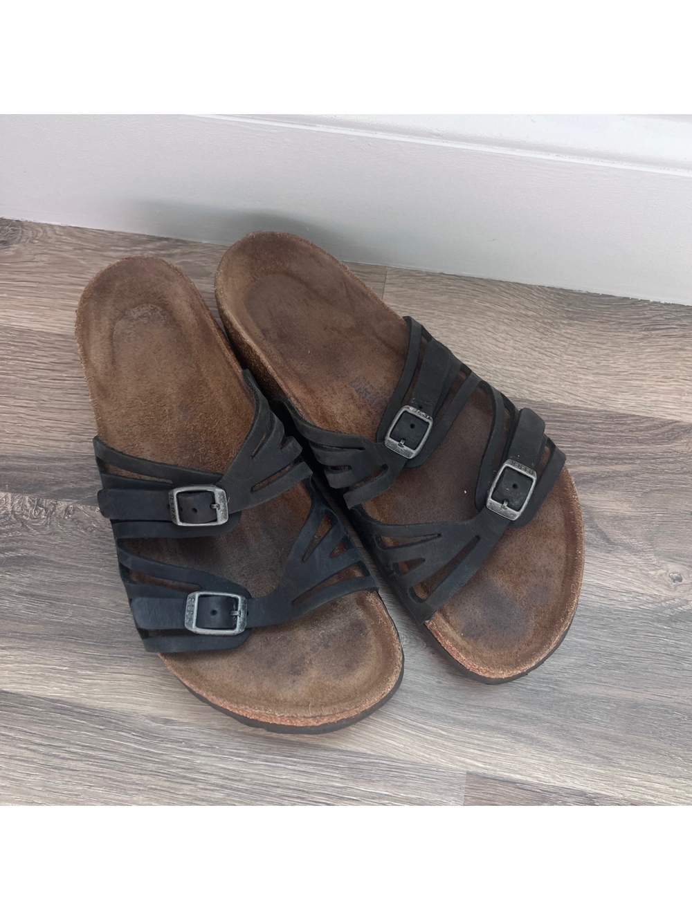Birkenstock black multi-strap slide sandals women's size 7.5 (38)